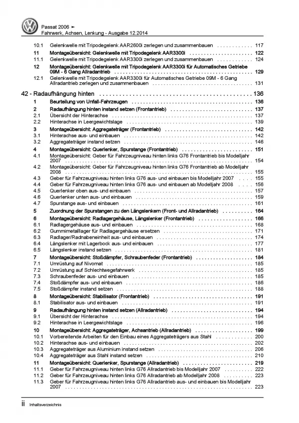 VW Passat 6 Typ 3C 2004-2010 Fahrwerk Achsen Lenkung Reparaturanleitung PDF