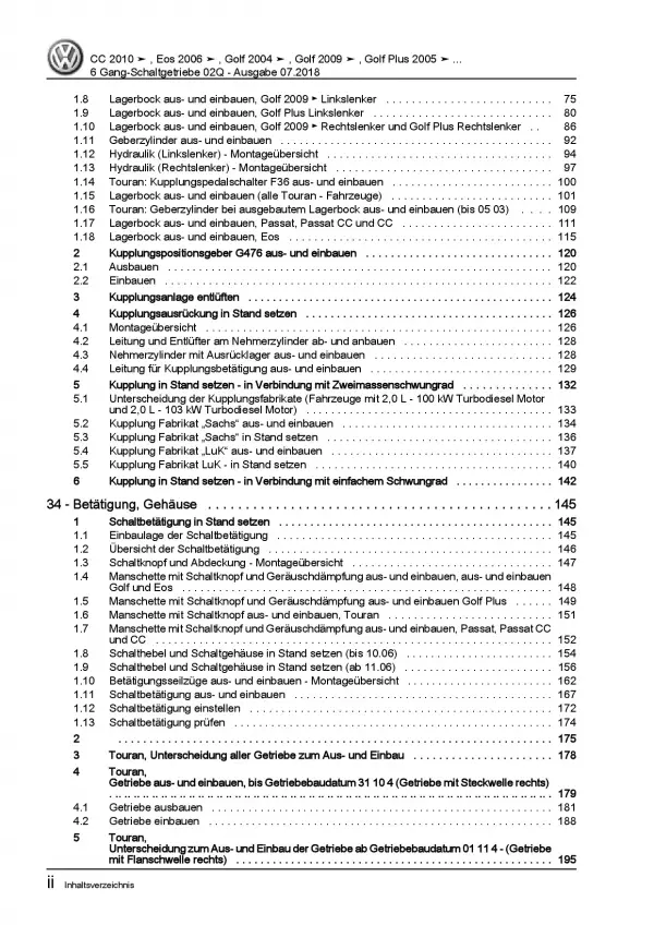 VW Passat 6 3C (04-10) 6 Gang Schaltgetriebe 02Q Kupplung Reparaturanleitung PDF
