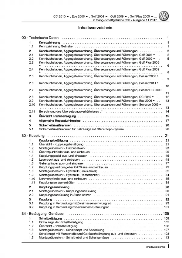VW Passat 6 3C (04-10) 6 Gang Schaltgetriebe 02S Kupplung Reparaturanleitung PDF