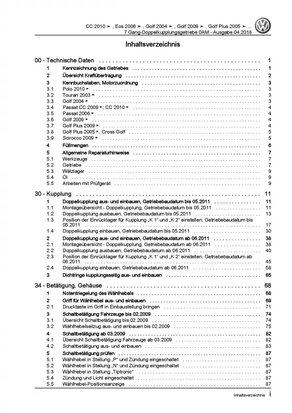 VW Passat 6 3C (04-10) 7 Gang Automatikgetriebe DKG 0AM Reparaturanleitung PDF