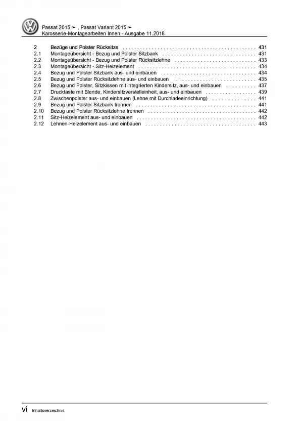 VW Passat 8 3G 2014-2019 Karosserie Montagearbeiten Innen Reparaturanleitung PDF
