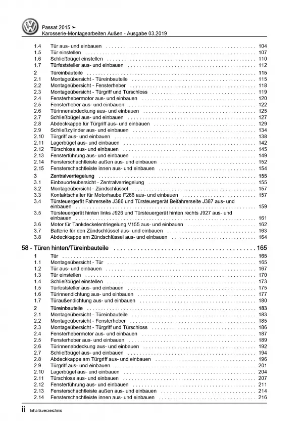 VW Passat 8 3G 2014-2019 Karosserie Montagearbeiten Außen Reparaturanleitung PDF
