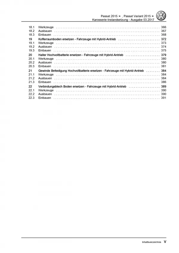 VW Passat 8 3G 2014-2019 Karosserie Unfall Instandsetzung Reparaturanleitung PDF