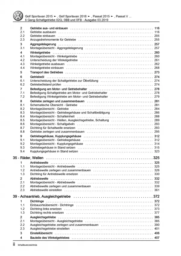 VW Passat 8 3G (14-19) 6 Gang Schaltgetriebe 02Q 0BB 0FB Reparaturanleitung PDF