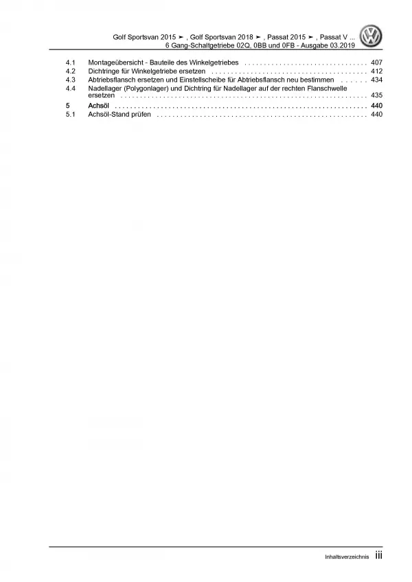VW Passat 8 3G (14-19) 6 Gang Schaltgetriebe 02Q 0BB 0FB Reparaturanleitung PDF
