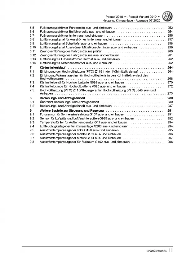 VW Passat 8 Typ 3G ab 2019 Heizung Belüftung Klimaanlage Reparaturanleitung PDF