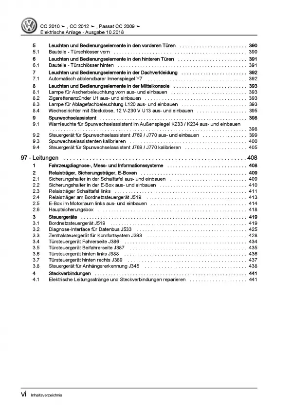 VW Passat CC (08-16) Elektrische Anlage Elektrik Systeme Reparaturanleitung PDF