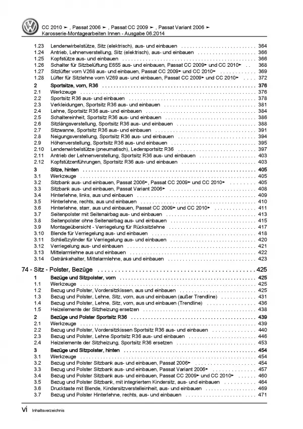 VW Passat CC 35 (08-12) Karosserie Montagearbeiten Innen Reparaturanleitung PDF
