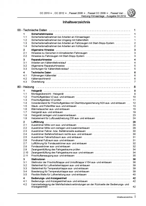 VW Passat CC 35 2008-2016 Heizung Belüftung Klimaanlage Reparaturanleitung PDF