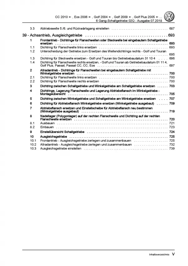 VW Passat CC (08-12) 6 Gang Schaltgetriebe Kupplung 02Q Reparaturanleitung PDF