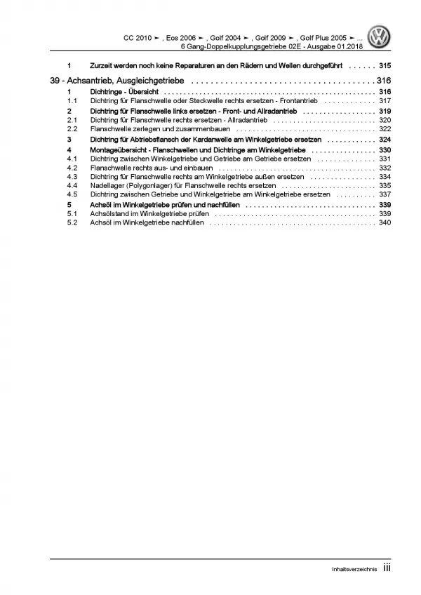 VW Passat CC 35 (08-12) 6 Gang Automatikgetriebe DKG 02E Reparaturanleitung PDF