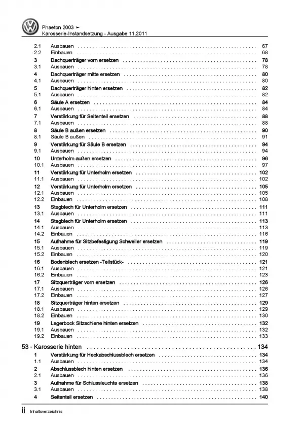 VW Phaeton 3D 2001-2016 Karosserie Unfall Instandsetzung Reparaturanleitung PDF