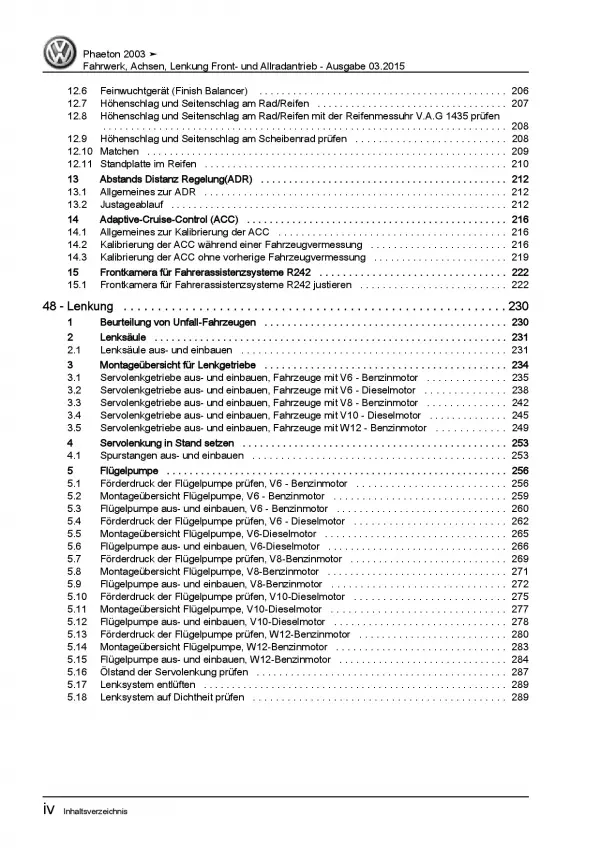 VW Phaeton 3D 2001-2016 Fahrwerk Achsen Lenkung FWD AWD Reparaturanleitung PDF