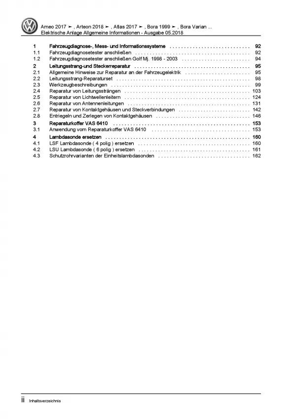 VW Phaeton 3D (01-16) Allgemeine Infos Elektrische Anlage Reparaturanleitung PDF