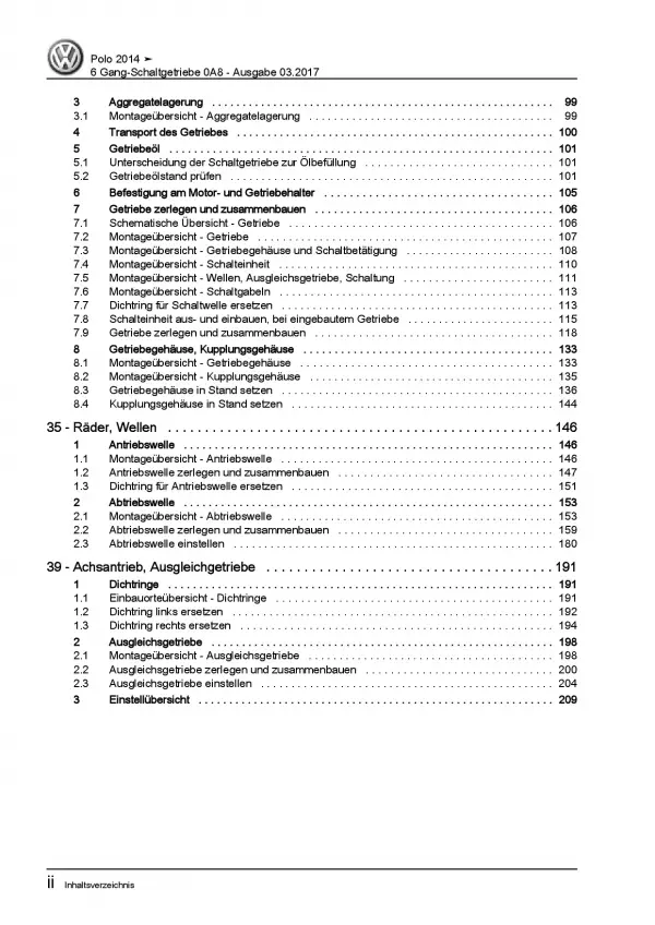 VW Polo 5 6C 2014-2017 6 Gang Schaltgetriebe 0A8 Kupplung Reparaturanleitung PDF