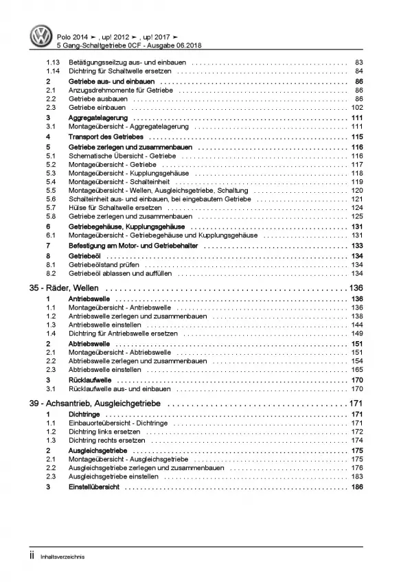 VW Polo 5 6C 2014-2017 5 Gang Schaltgetriebe 0CF Kupplung Reparaturanleitung PDF