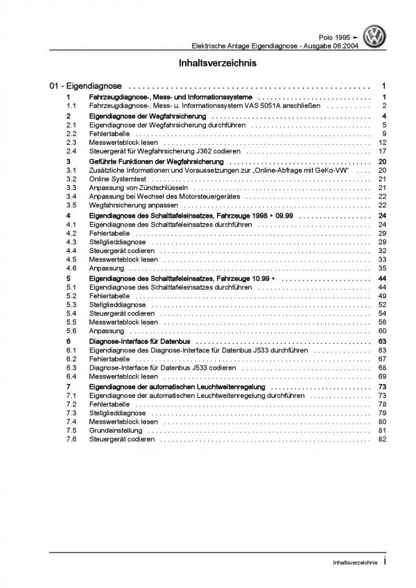 VW Polo 3 Typ 6N (94-02) Eigendiagnose Elektrische Anlage Reparaturanleitung PDF