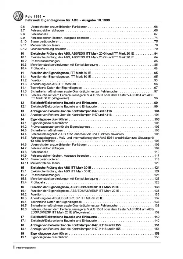 VW Polo 3 Typ 6N (94-02) Eigendiagnose Fahrwerk für ABS Reparaturanleitung PDF