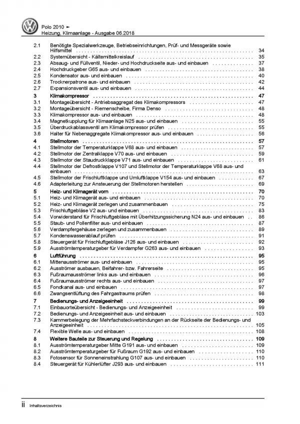 VW Polo 5 Typ 6R 2009-2014 Heizung Belüftung Klimaanlage Reparaturanleitung PDF