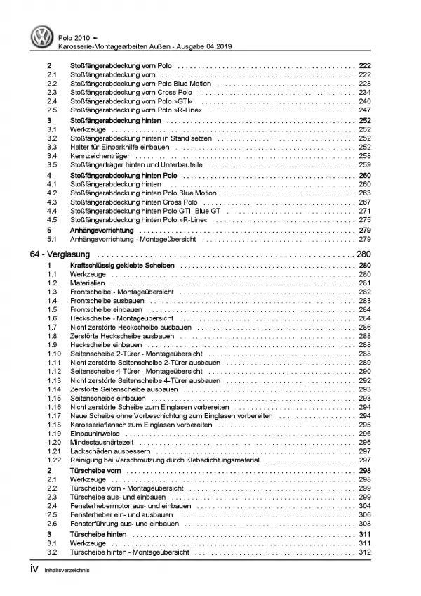 VW Polo 5 Typ 6R (09-14) Karosserie Montagearbeiten Außen Reparaturanleitung PDF