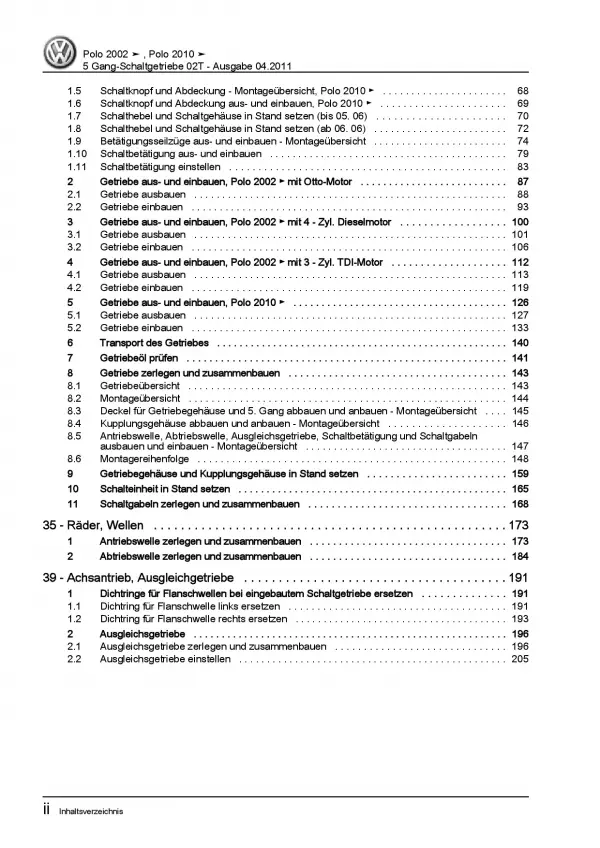 VW Polo 5 6R 2009-2014 5 Gang Schaltgetriebe 02T Kupplung Reparaturanleitung PDF