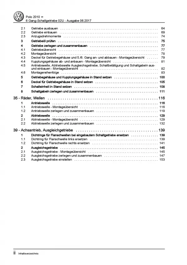 VW Polo 5 6R 2009-2014 6 Gang Schaltgetriebe 02U Kupplung Reparaturanleitung PDF