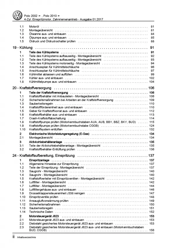 VW Polo 5 6R 2009-2014 4-Zyl. 1,4l Benzinmotor 75-100 PS Reparaturanleitung PDF
