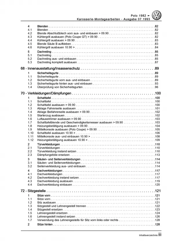 VW Polo 2 86C (81-94) Karosseriearbeiten Innen und Außen Reparaturanleitung PDF
