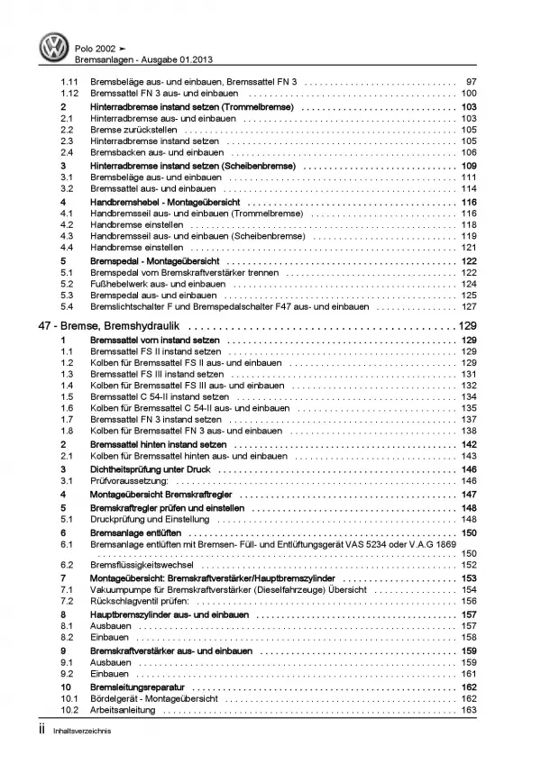 VW Polo 4 9N 2001-2010 Bremsanlagen Bremsen System Reparaturanleitung PDF