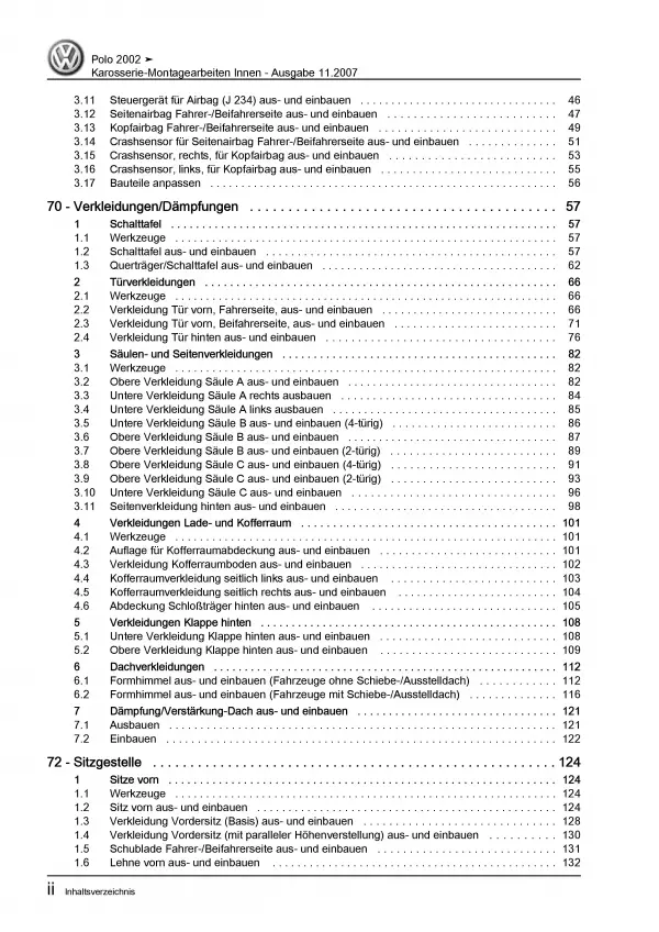 VW Polo 4 Typ 9N (01-10) Karosserie-Montagearbeiten Innen Reparaturanleitung PDF