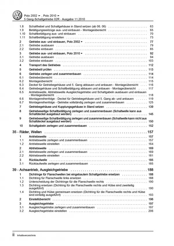VW Polo 4 9N (01-10) 5 Gang Schaltgetriebe 02R Kupplung Reparaturanleitung PDF