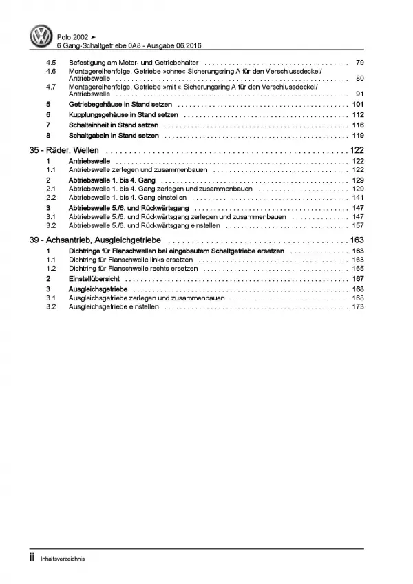 VW Polo 4 9N (01-10) 6 Gang Schaltgetriebe 0A8 Kupplung Reparaturanleitung PDF