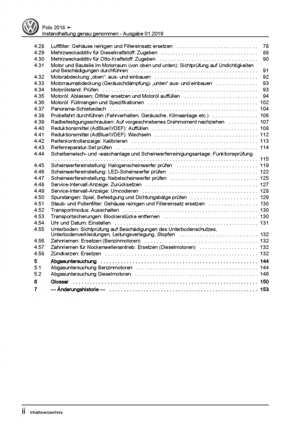 VW Polo Typ AW ab 2018 Instandhaltung Inspektion Wartung Reparaturanleitung PDF