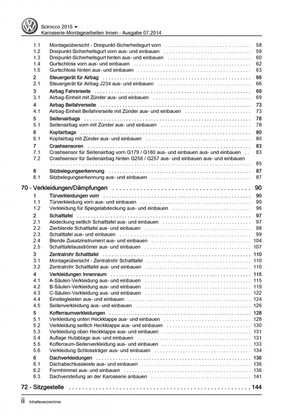 VW Scirocco 13 2014-2017 Karosserie Montagearbeiten Innen Reparaturanleitung PDF