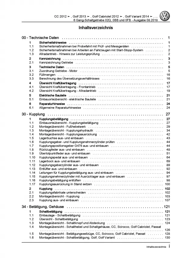 VW Scirocco 13 (08-14) 6 Gang Schaltgetriebe 02Q 0BB 0FB Reparaturanleitung PDF