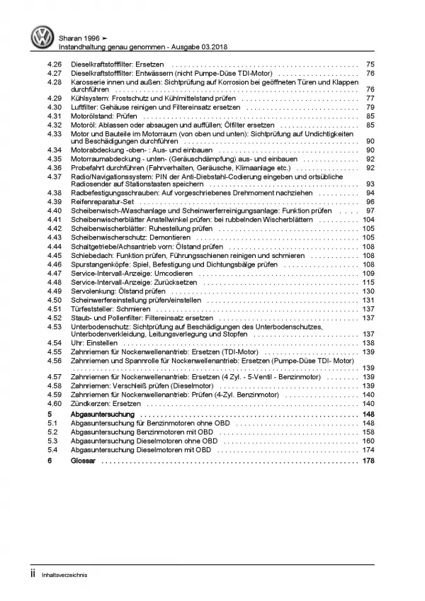 VW Sharan 7M (95-10) Instandhaltung Inspektion Wartung Reparaturanleitung PDF