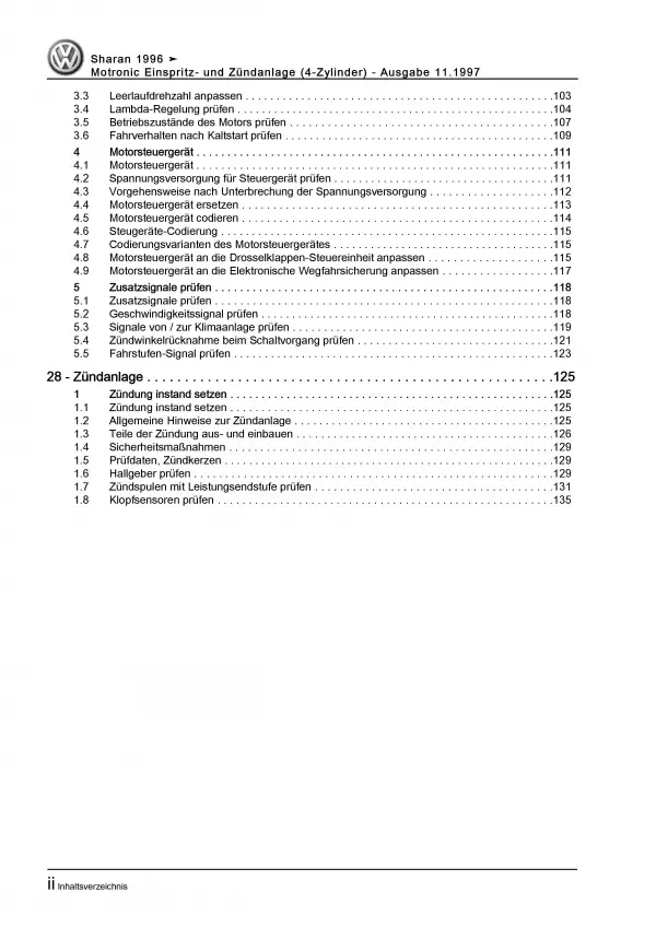 VW Sharan (95-10) 150 PS Motronic Einspritz- Zündanlage Reparaturanleitung PDF