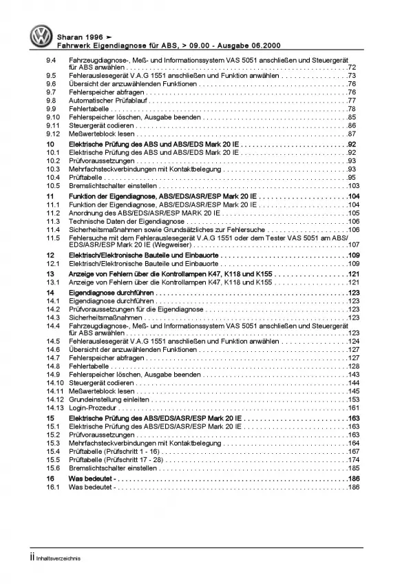 VW Sharan 7M (95-10) Eigendiagnose Fahrwerk Bremsen Reparaturanleitung PDF