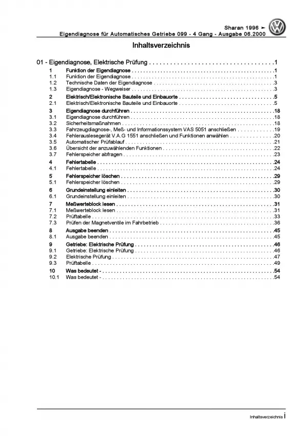 VW Sharan 7M (95-10) Eigendiagnose Automatikgetriebe 009 Reparaturanleitung PDF