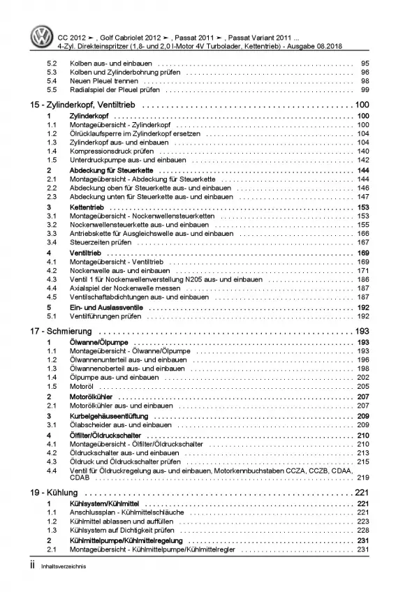 VW Sharan 7N (10-15) 1,8l 2,0l Benzinmotor 152-210 PS Reparaturanleitung PDF