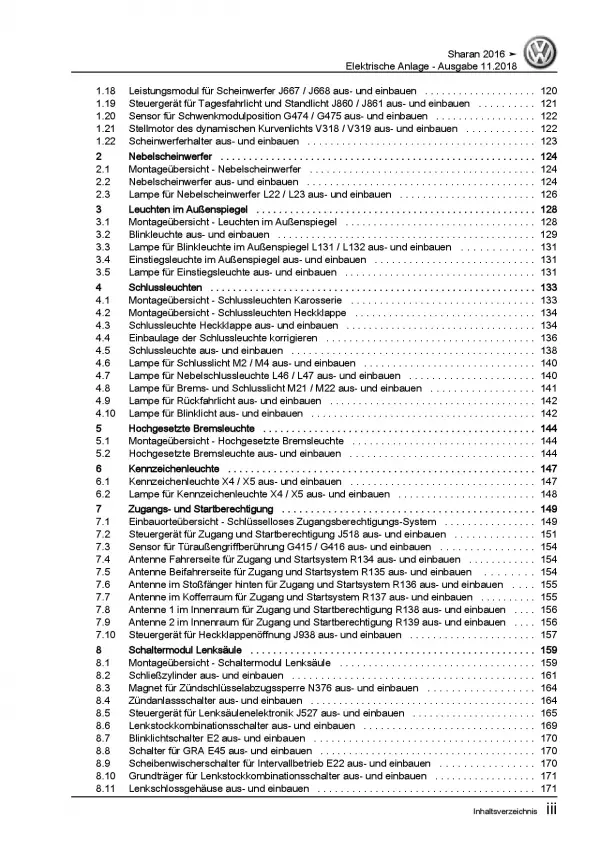 VW Sharan II 7N ab 2015 Elektrik Reparaturanleitung PDF Date