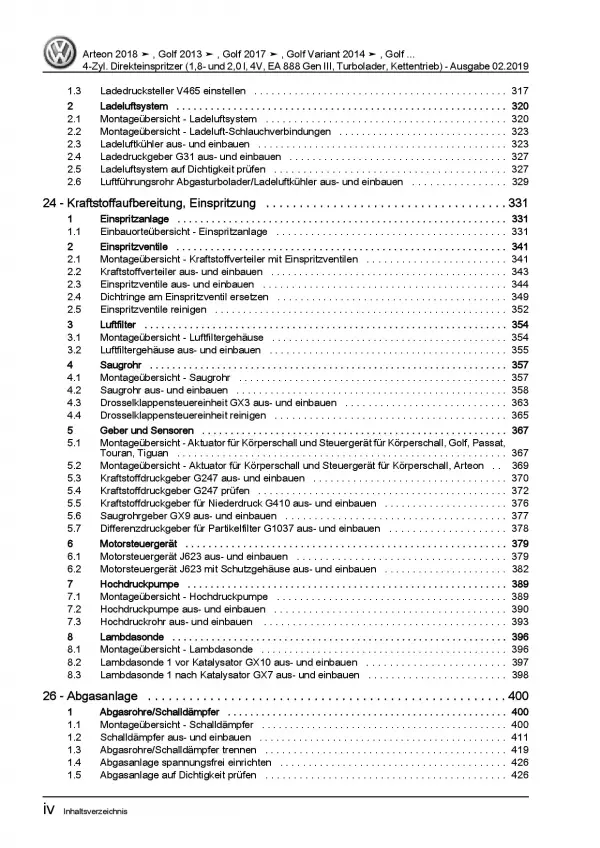 VW Sharan 7N ab 2015 1,8l 2,0l Benzinmotor 179-290 PS Reparaturanleitung PDF