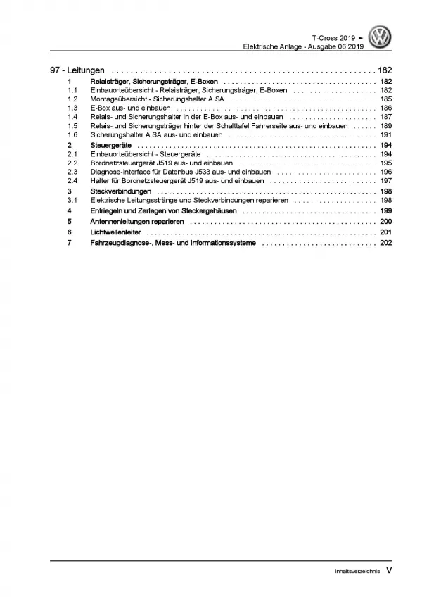 VW T-Coss C1 ab 2018 Elektrische Anlage Elektrik Systeme Reparaturanleitung PDF
