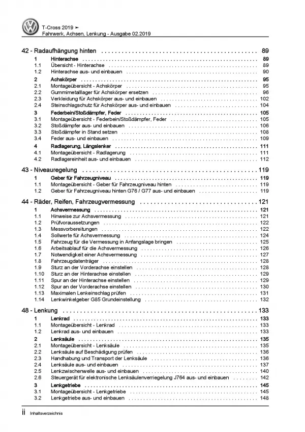 VW T-Coss Typ C1 ab 2018 Fahrwerk Achsen Lenkung Reparaturanleitung PDF
