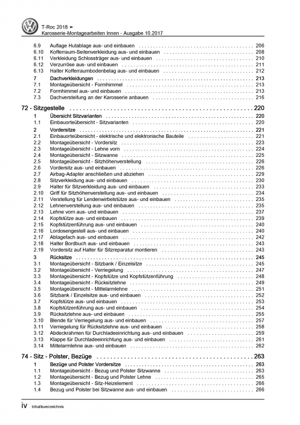 VW T-Roc Typ A1 ab 2017 Karosserie Montagearbeiten Innen Reparaturanleitung PDF