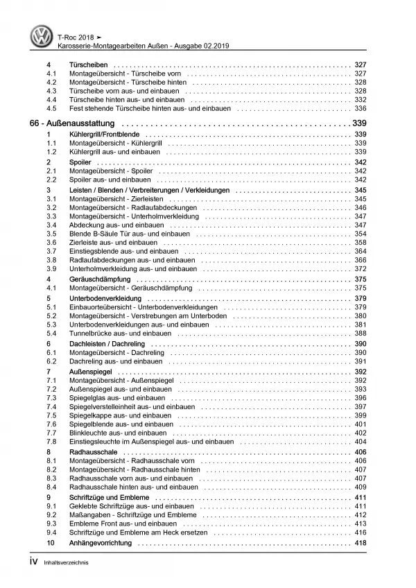 VW T-Roc Typ A1 ab 2017 Karosserie Montagearbeiten Außen Reparaturanleitung PDF