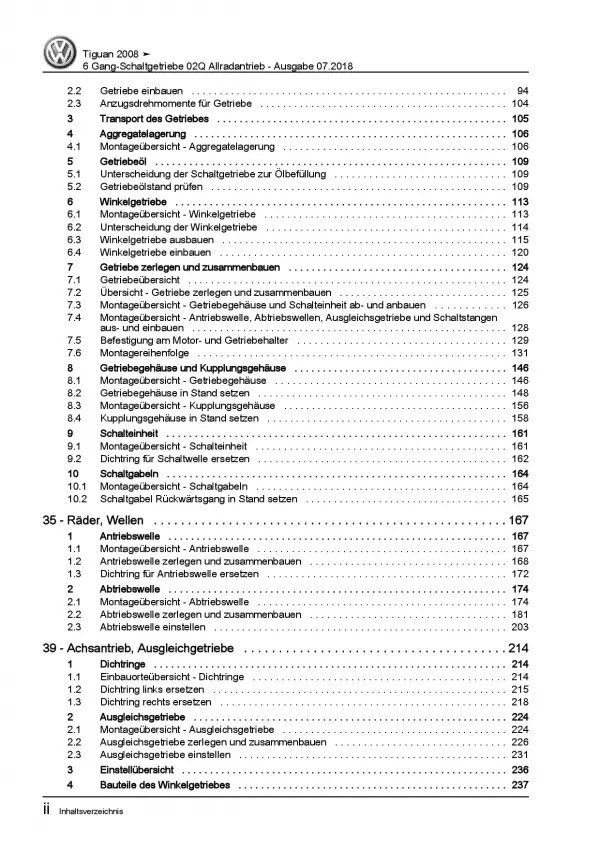 VW Tiguan 5N 2007-2016 6 Gang Schaltgetriebe Kupplung 02Q Reparaturanleitung PDF