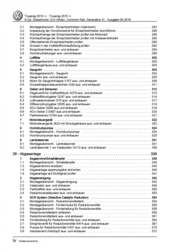 VW Touareg 7P (10-18) 3,0l Dieselmotor TDI 203-262 PS Reparaturanleitung PDF