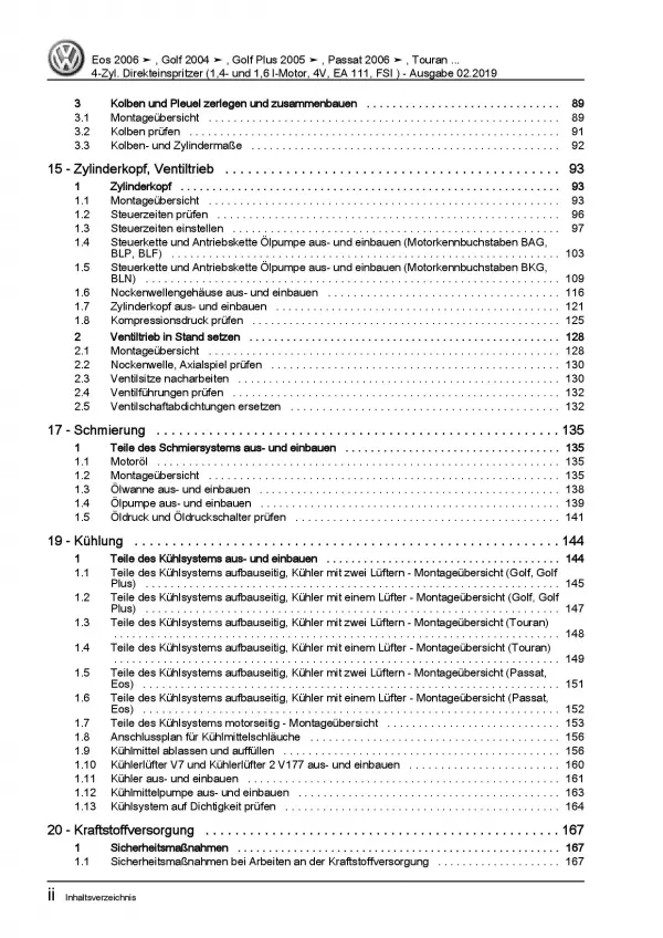 VW Touran 1T 2003-2015 1,4l 1,6l Benzinmotor 90-115 PS Reparaturanleitung PDF