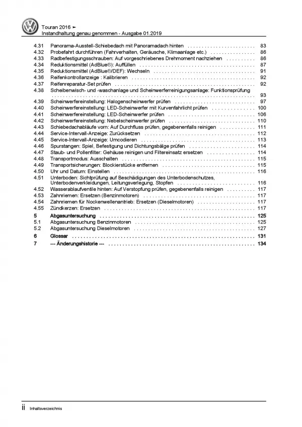 VW Touran 5T ab 2015 Instandhaltung Inspektion Wartung Reparaturanleitung PDF